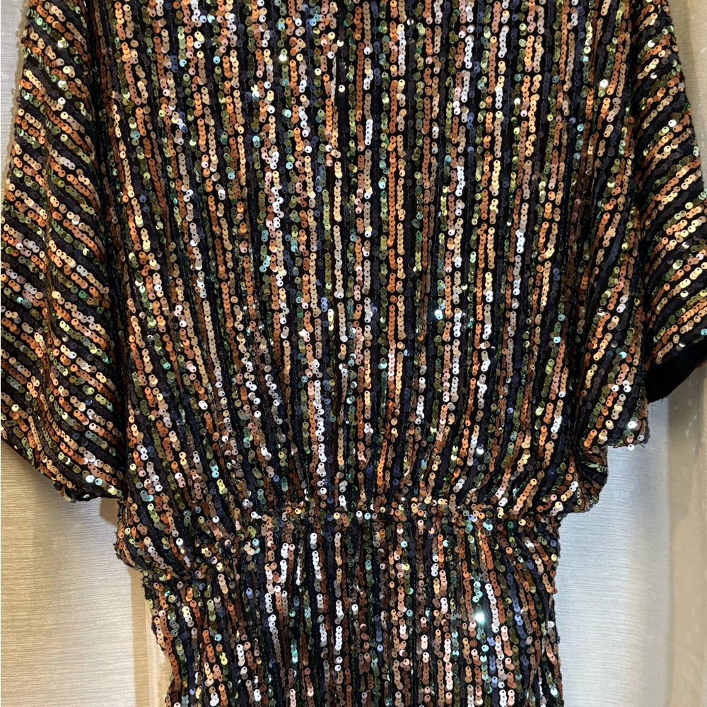Karlie Black & Rose Gold Sequin Dress V-Neck Dolman Sleeve Medium Party Cocktail - Picture 13 of 15